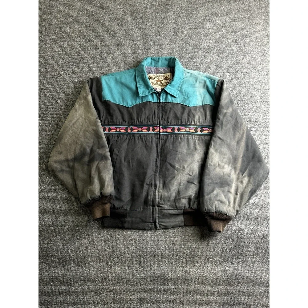 Mens 90s Western Frontier Southwestern Wool Lined Bomber Jacket USA, Size XL
